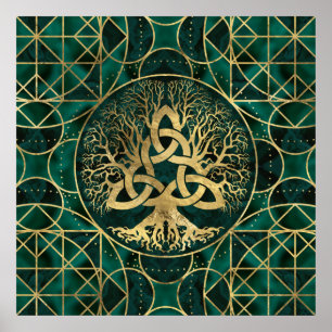 Levensboom met Triquetra Malachite en Gold Poster