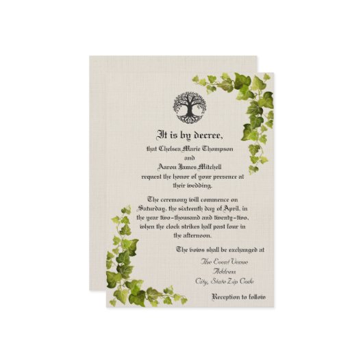 Levensboom Middeleeuwse Uitnodiging (Voorkant / Achterkant in situ)