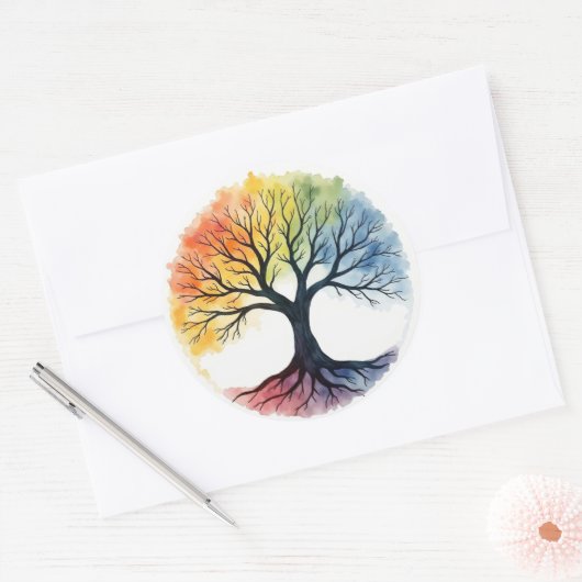 Levensboom Ronde Sticker (Envelop)