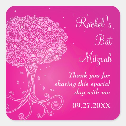  levensboom roze bat Mitzvah Vierkante Sticker (Voorkant)