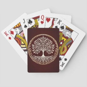 Levensboom Rustiek Donkerrood Celtisch Pokerkaarten