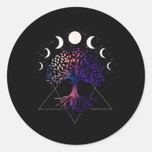 Levensboom Spiritueel Shirt Maanfasen Voor Yoga _ Ronde Sticker