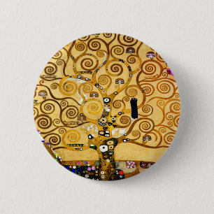 Levensboom van Gustav Klimt Nouveau Ronde Button 5,7 Cm