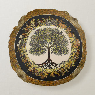 Levensboom van kedoki Floral Gold Embroidery Thro Rond Kussen