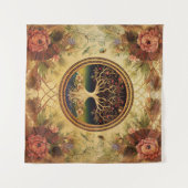 Levensboom van kedoki roos goudbroidery wandkleed (Voorkant (horizontaal))