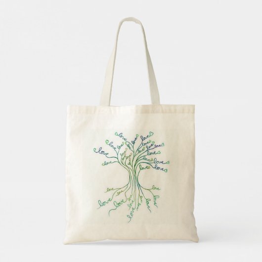 Levensboom van Liefde Kunst Wit Teal Blauwe Hartje Tote Bag (Achterkant)