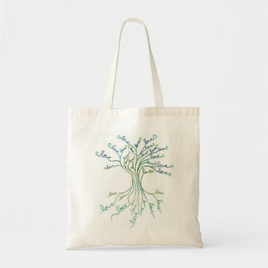 Levensboom van Liefde Kunst Wit Teal Blauwe Hartje Tote Bag (Voorkant)