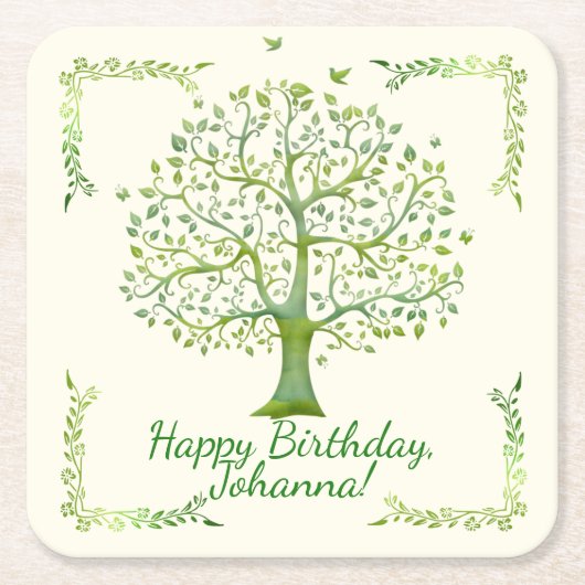 Levensboom Vierkante Kartonnen Onderzetter (Voorkant)