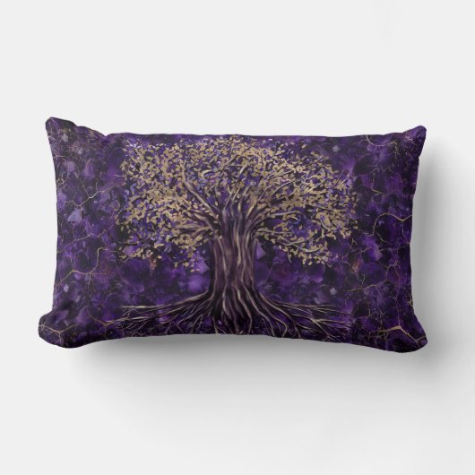 Levensboom - Yggdrasil Amethyst en Gold Kussen (Voorkant)