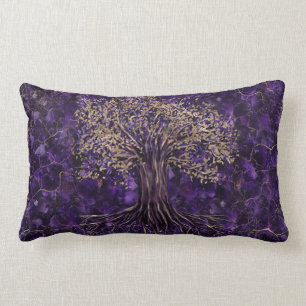 Levensboom - Yggdrasil Amethyst en Gold Kussen