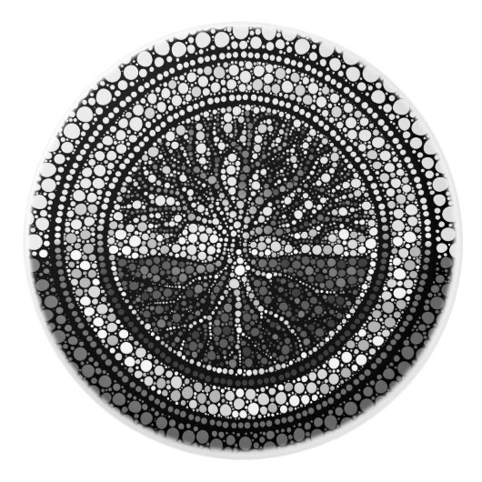 Levensboom - Yggdrasil- Dot Art Grayscale Keramische Knop (Voorkant)