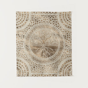 Levensboom - Yggdrasil - Dot Art Pastel Gold Wandkleed
