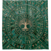 Levensboom - Yggdrasil en Futhark - Malachite Douchegordijn (Voorkant)