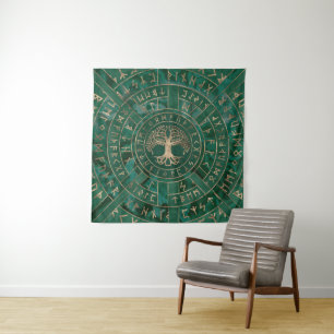 Levensboom - Yggdrasil en Futhark - Malachite Wandkleed