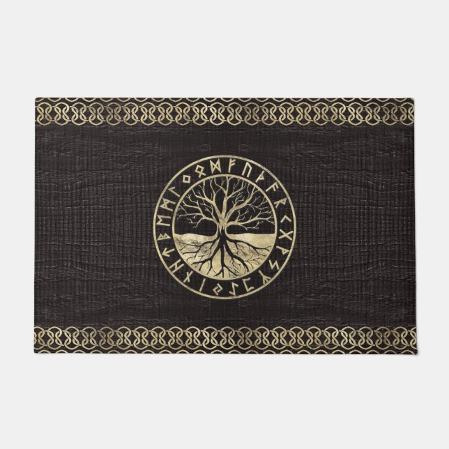 Levensboom - Yggdrasil en Looppas op hout Deurmat (Voorkant)