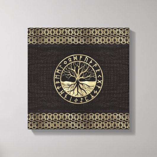 Levensboom - Yggdrasil en Runes op hout Canvas Afdruk (Voorkant)