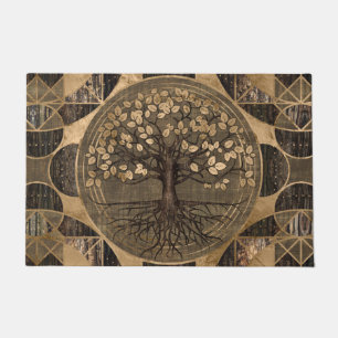 Levensboom - Yggdrasil - Hout en goud Deurmat