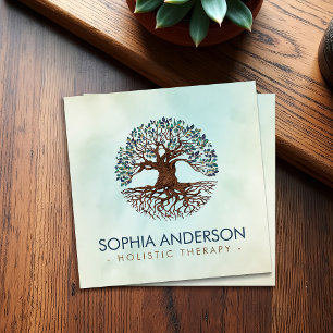 Levensboom - Yggdrasil - Marmeren Bladeren Vierkante Visitekaartje