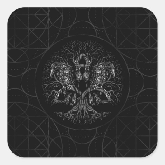 Levensboom - Yggdrasil met ravens Vierkante Sticker (Voorkant)