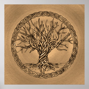Levensboom - Yggdrasil - Sepia Canvas Poster