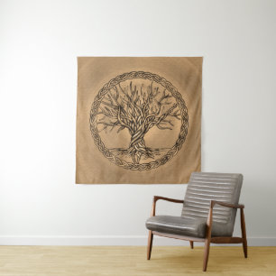 Levensboom - Yggdrasil - Sepia Canvas Wandkleed