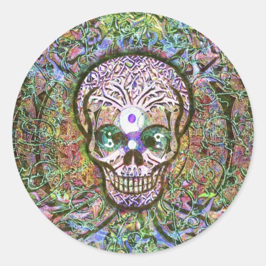 Levensboom, Yin Yang Eyes, Skull Ronde Sticker (Voorkant)