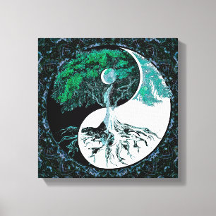 Levensboom Yin Yang Moonlight Night Canvas Afdruk