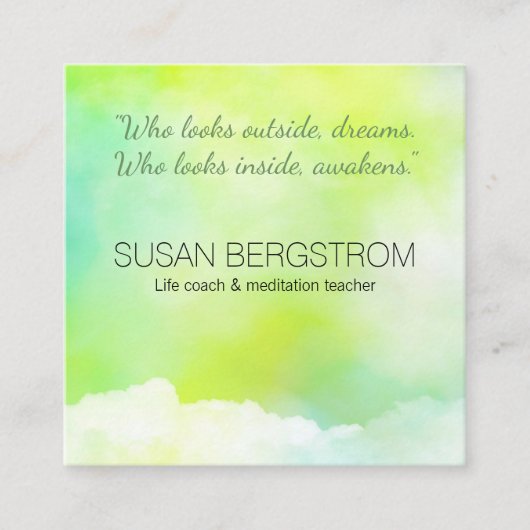 Levenscoach, massagetherapeut, meditatiereeres vierkante visitekaartje (Voorkant)