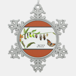 Levenscyclus van kerstmonboogvlinder tin sneeuwvlok ornament