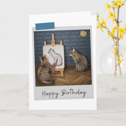 Levensdragende katten Funny Birthday Card Kaart (Gele Bloem)