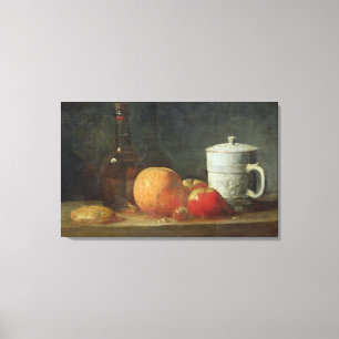 Levensduur met fruit- en wijnflesjes canvas afdruk