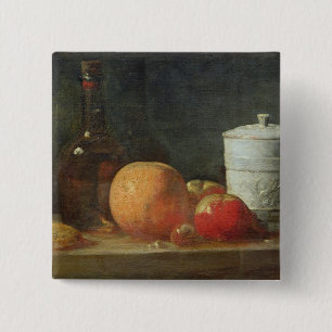 Levensduur met fruit- en wijnflesjes vierkante button 5,1 cm