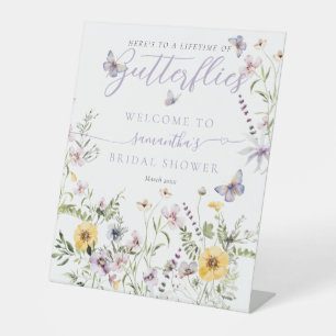 Levensduur van Butterflay Paarse Bloemen Vrijgezel Reclamebord Met Voetstuk