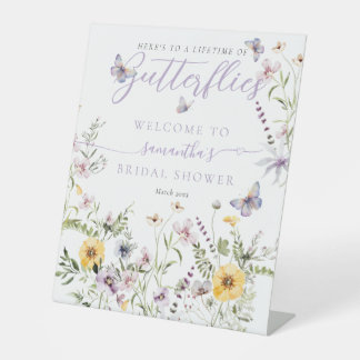 Levensduur van Butterflay Paarse Bloemen Vrijgezel Reclamebord Met Voetstuk