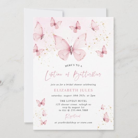 Levensduur van vlinders Roze Goud Vrijgezellenfees Kaart (Voorkant)