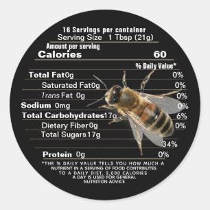 Levensgrootte bijen Mini Honey Nutrition Fact Blac Ronde Sticker