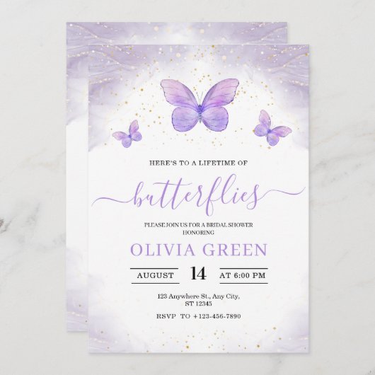 Levenslang van Vlinders Bruids Douche Uitnodiging (Voorkant / Achterkant)