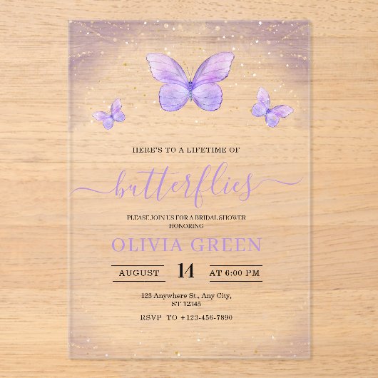 Levenslang van Vlinders Bruids Douche Uitnodiging Acryl Uitnodigingen (Voorkant)