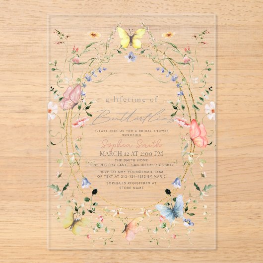 Levenslang van Vlinders Wildflower Vrijgezellenfee Acryl Uitnodigingen (Voorkant)