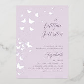 Levenslang Vlinders Lila Zilver Vrijgezellenfeest Folie Uitnodiging (Voorkant)