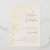 Levenslange Vlinders Ivoor Goud Chic Bruidsdouche Folie Uitnodiging (Voorkant)