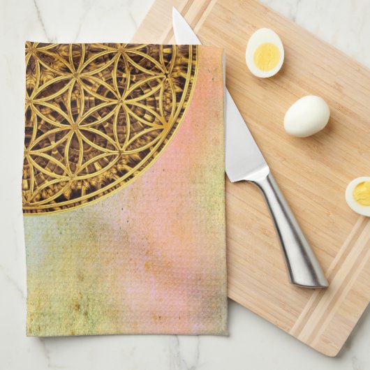 Levensloop / Blume des lebens - medaille goud Theedoek (Quarter Fold)