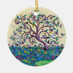 Levensloop met vogels keramisch ornament