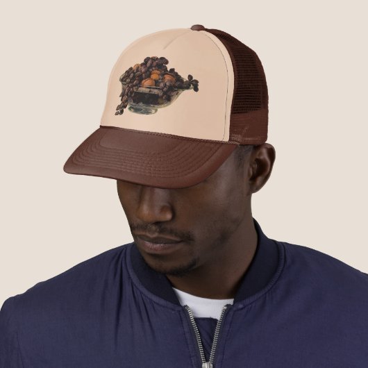  levensmiddelen, noten en amandelen, vruchten en n trucker pet (In situ)