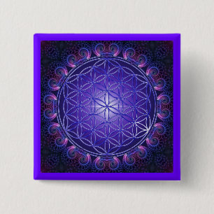 LEVENSSTROOM / Blume des Lebens Mandala I Square Vierkante Button 5,1 Cm