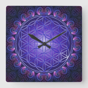 LEVENSSTROOM / Blume des Lebens Mandala I Square Vierkante Klok