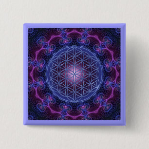 LEVENSSTROOM/Blume des Lebens Mandala II Square Vierkante Button 5,1 Cm