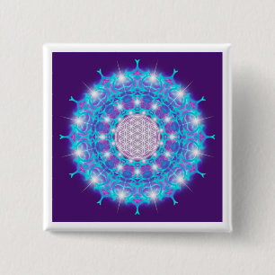 LEVENSSTROOM/Blume des Lebens Stars Mandala Vierkante Button 5,1 Cm
