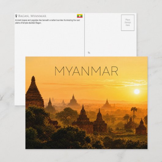 Lever de soleil à Bagan, Myanmar Carte postale de (Devant / Derrière)