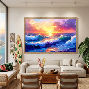 Lever de soleil en mer sur toile de vagues
